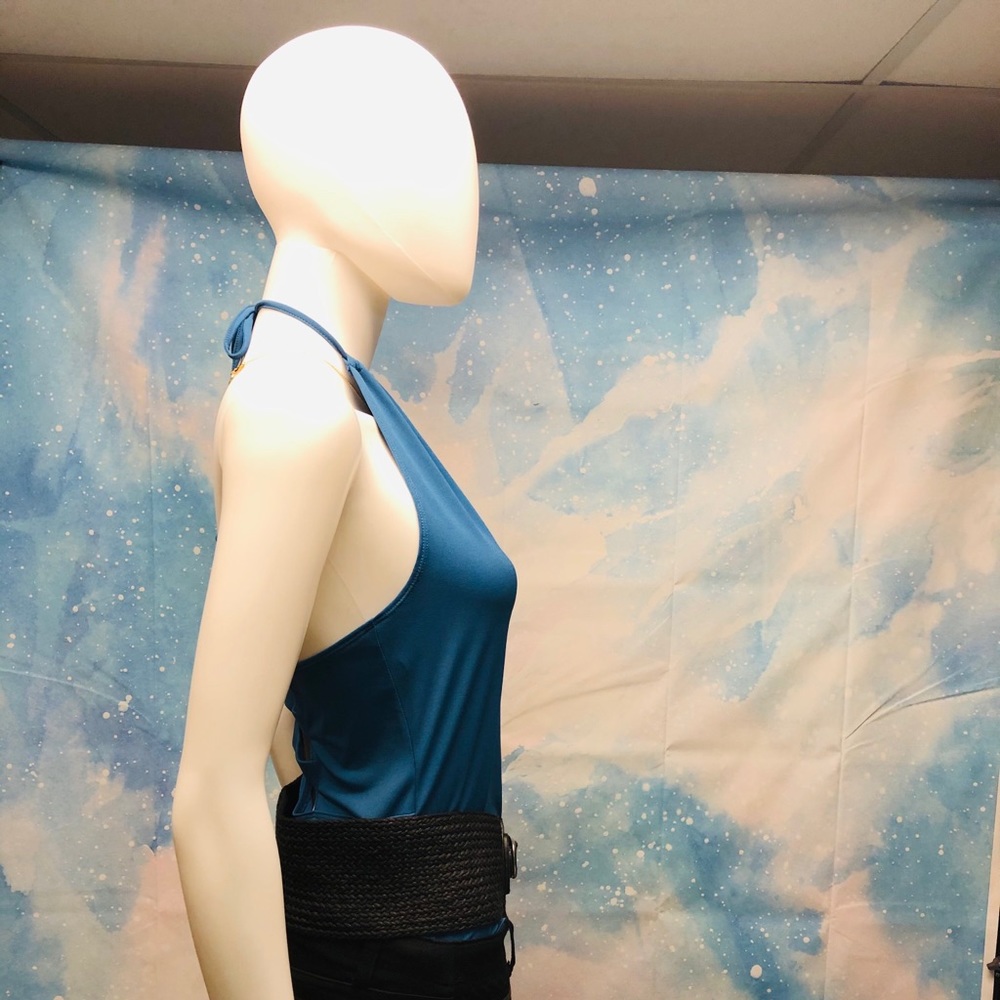 NEW BCBG SEXY HALTER TOP BODY SUIT WITH STRAPPY BACK IN BRILLIANT BLUE - Picture 6 of 16